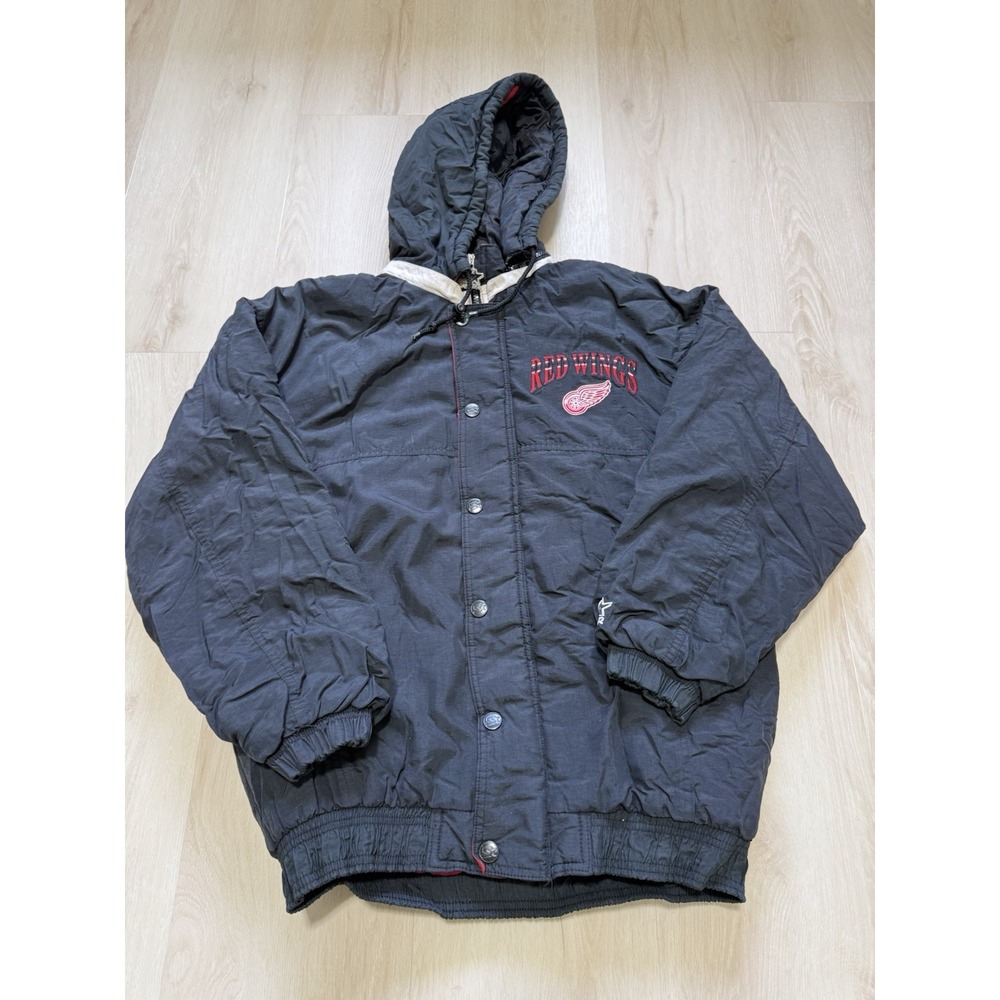 Vintage 90s Starter Detroit Red Wings Hooded Full Zip Puffer Jacket Men's Small